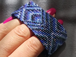 Szeroka bransoletka tkana na krośnie - Cobalt